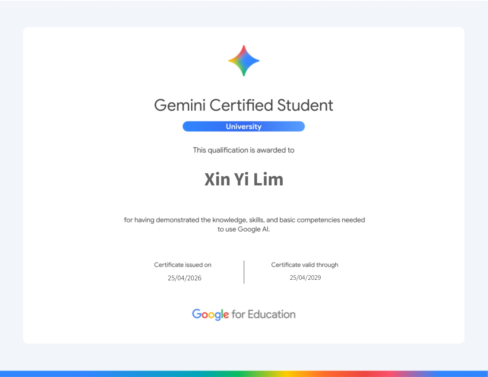 Gemini Certified Student - University (Google for Education)